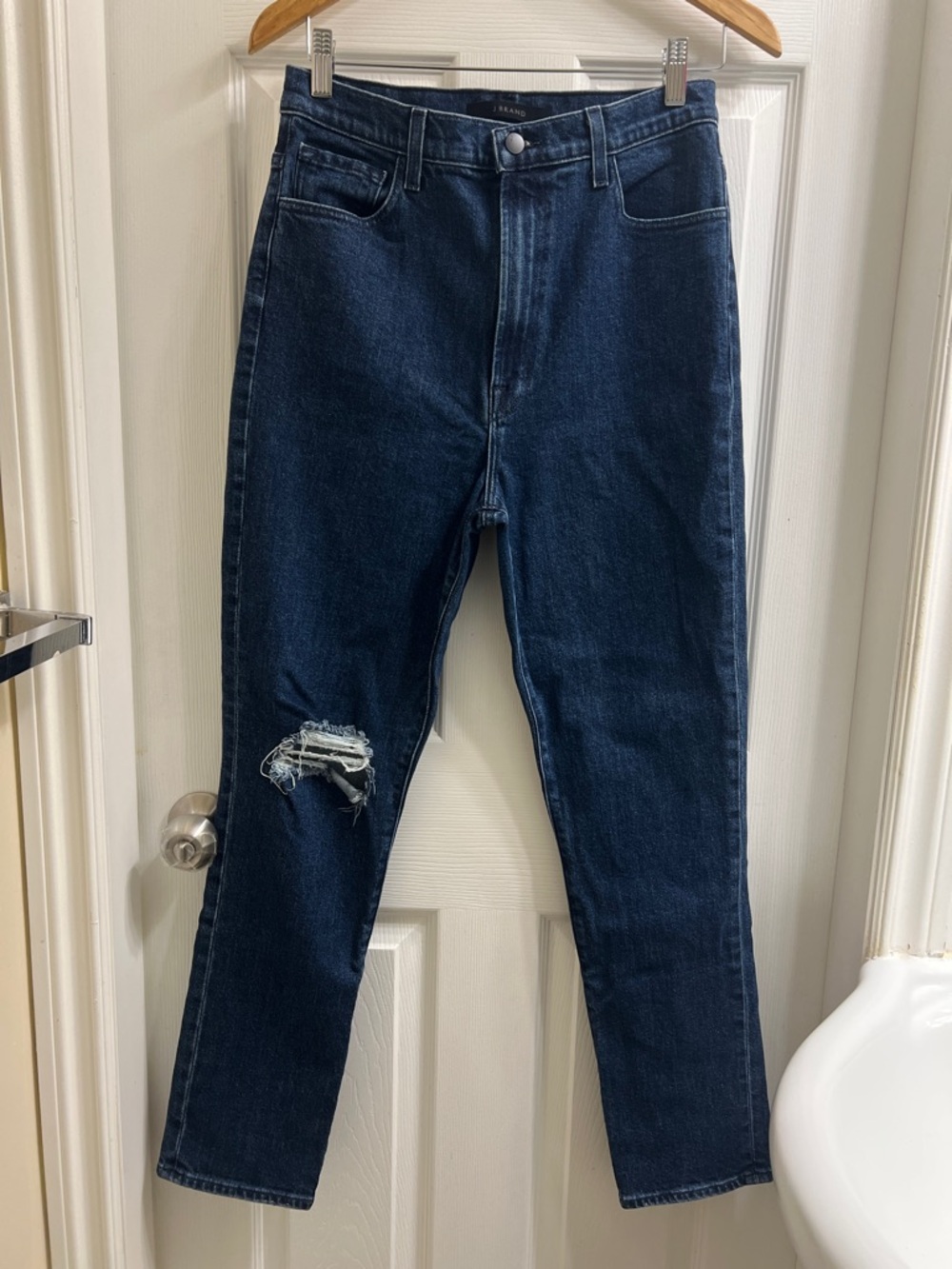 J Brand Distressed Skinny Jeans Dark Wash High Rise Stretch Denim